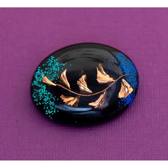 Vintage Gothic Blue and Gold Tone Brooch - Q13 - Picture 1 of 2